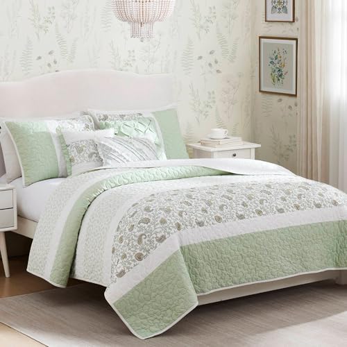 Madison Park Cotton Pintucked Quilt Set, 6PC Full/Queen Coverlet