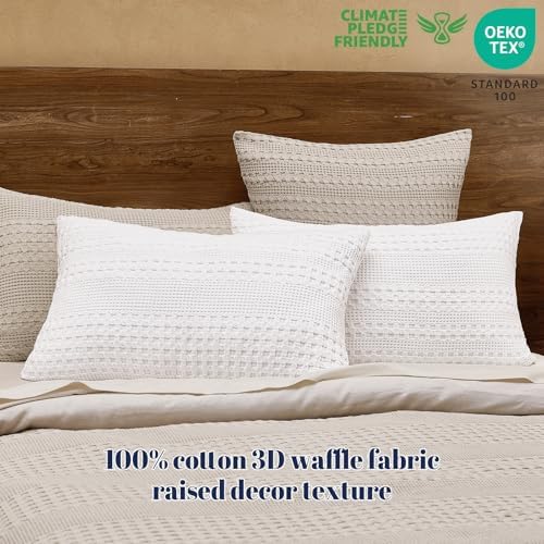 PHF Cotton Waffle Pillow Shams Standard Size 20" x 26", White, No Insert