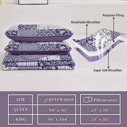 Mybedsoul Purple Quilt California King, Patchwork Floral Bedding Set