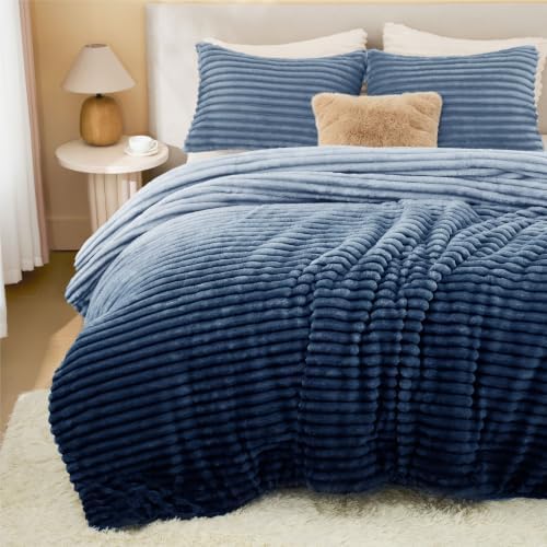 BEDELITE Fleece King Comforter Set, Fluffy Bed Set, Blue Ombre