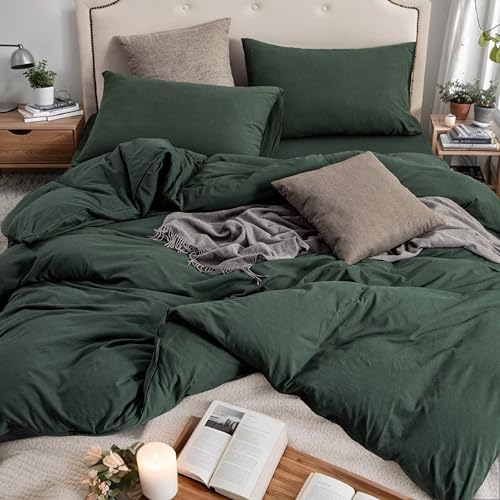 PURE ERA Jersey Knit Duvet Cover Set Solid Forest Green King