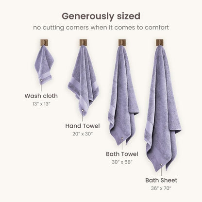 BIOWEAVES 100% Organic Cotton 700 GSM Plush Luxury Bath Towels for Bathroom 30" x 58" GOTS Certified - Lavender, Pack of 2