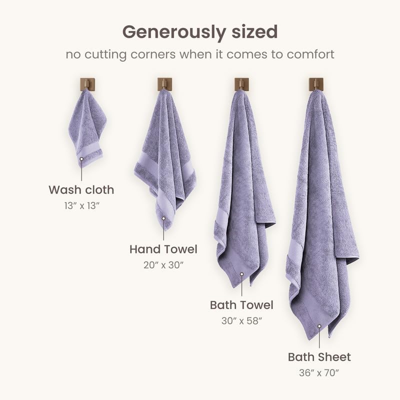 BIOWEAVES 100% Organic Cotton Bath Sheet Set of 2 | Soft Oversized Bath Towels | 700 GSM Premium Bath Towel Sheet Set GOTS Certified - Lavender