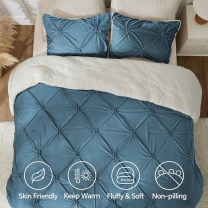 BEDELITE Fluffy Sherpa Twin Comforter Set,Pintuck-Blue Fog