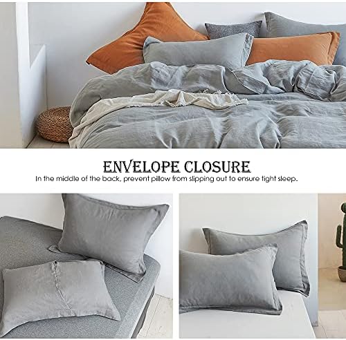 Simple&Opulence 100% Linen Duvet Cover Set 3pcs Basic Style Natural French Washed Flax Solid Color Soft Breathable Farmhouse Bedding with Button Closure - Ultimate Grey, King