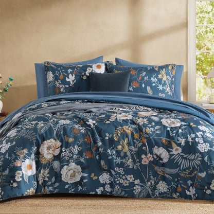 Oversized Queen Comforter Set - 7 Pieces Bed in a Bag Queen Floral Bedding