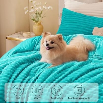 BEDELITE Fleece King Comforter Set, Fluffy Bed Set, Teal