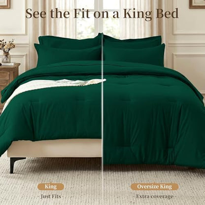 King Comforter Set 7 Piece with Lightweight Comforter, Dark Green
