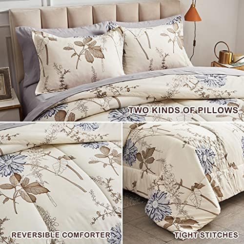 Joyreap 6 Piece Bed in a Bag Twin, Elegant Flower Botanical Smooth Soft Microfiber Floral Comforter Set for All Season (1 Comforter, 2 Pillow Shams, 1 Flat Sheet, 1 Fitted Sheet, 1 Pillowcase)