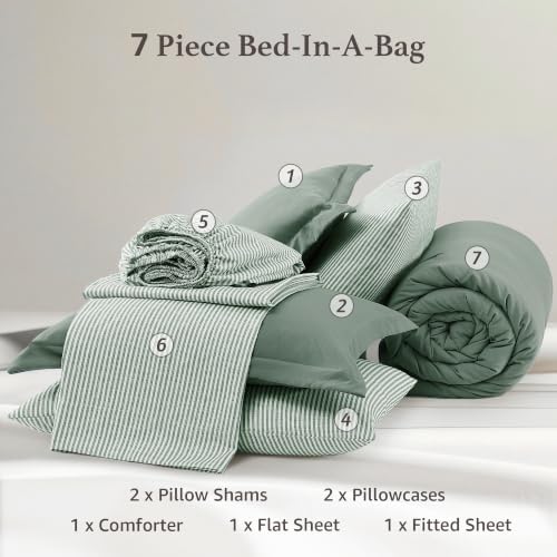Monbix Full Size Comforter Sets-7 Pieces Soft Bed in a Bag Full Bedding Set