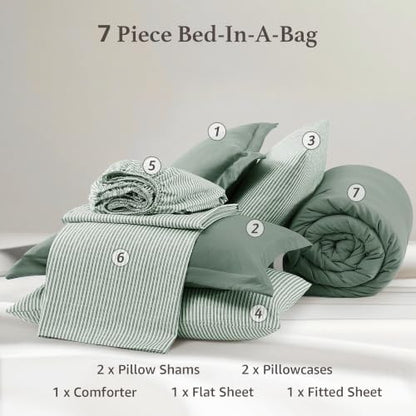 Monbix Full Size Comforter Sets-7 Pieces Soft Bed in a Bag Full Bedding Set