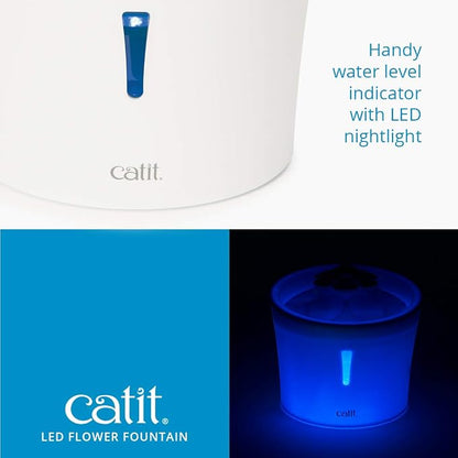 Catit LED Flower Fountain with Triple Action Filter, Cat Drinking Water Fountain, Blue, 3 L, 9.0 x 8.3 x 7.7 Inches(Pack of 6)