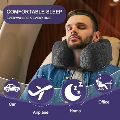 napfun Neck Pillow for Travel, Memory Foam Airplane Pillow, Full Grey