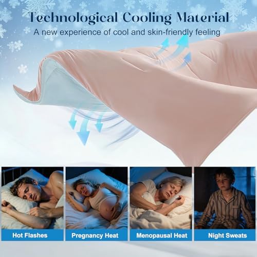 Bcareself Double-Sided Cooling Comforter for Hot Sleepers All-Season Breathable Lightweight Cooling Blanket, Night Sweats Relief, Cool to the Touch Silky Soft Fabric Bedding Gift, Pink Blue Queen Size