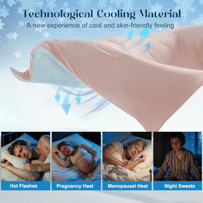 Bcareself Double-Sided Cooling Comforter for Hot Sleepers All-Season Breathable Lightweight Cooling Blanket, Night Sweats Relief, Cool to the Touch Silky Soft Fabric Bedding Gift, Pink Blue Queen Size