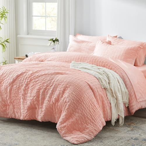 Zzlpp King Size Comforter Set 7 Piece, Pink Bed in a Bag King Bedding Sets