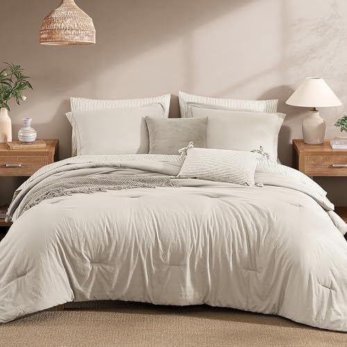 Monbix Full Size Comforter Sets-7 Pieces Soft Bed in a Bag Full Bedding Set