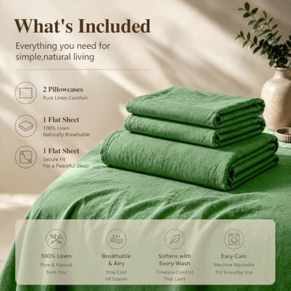 MEISHANG 100% French Linen Sheets Queen,4 Pcs,18-24" Extra Deep Pocket
