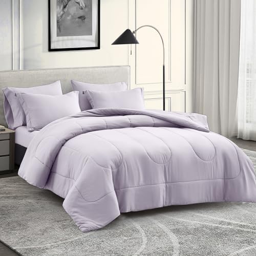 Maple&Stone Full Comforter Set 7 Pieces Bed in a Bag Light Purple Bed Set
