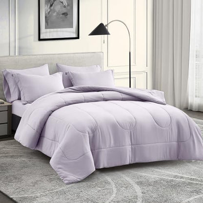 Maple&Stone Full Comforter Set 7 Pieces Bed in a Bag Light Purple Bed Set