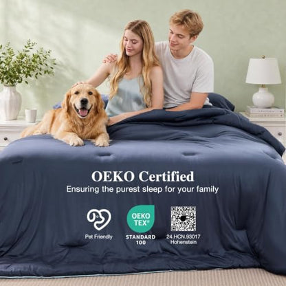MUXHOMO Cooling Comforter Set King Size, Lightweight Summer Comforter for Hot Sleeper, Reversible Bedding with ICY Cooling Surface, Includes 1 Comforter (104"x90") and 2 Shams (20"x 36"), Navy