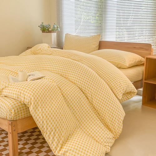 NSNLGSGC Yellow Gingham Duvet Cover Set, King