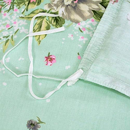 FADFAY Shabby Green Floral Bedding 100% Cotton Princess Lace Ruffle Girls Duvet Cover Set with Bedskirt, 4Pcs, Twin Size