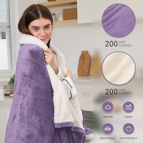 Heated Blanket Electric King Size, Soft Heated Electric Blanket, Machine Washable Heated Blanket with Dual Control 5 Heating Levels & 10 Hours Auto Off, Fast Heating, 100" x 90", Lavender Violet