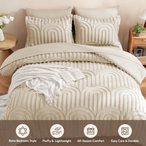 MR&HM Boho Comforter Set Full 7 Pcs, Linen Western Arch Tufted Bedding Set