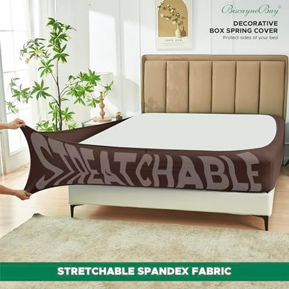 Box Spring Cover King Size-Brown Stretch Wrap Around 4 Sided Bed Skirt