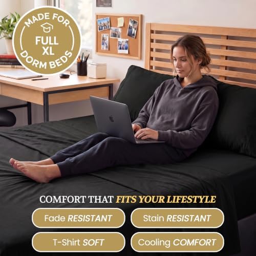 Full XL 100% Cotton Jersey Knit Sheet Set, 4PC, 15" Deep Pocket, Black