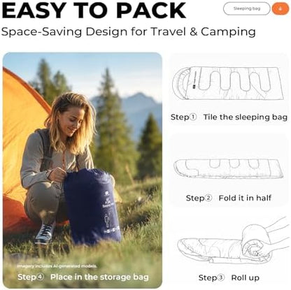 Sleeping Bags for Adults,Compact Lightweight Backpacking Sleeping Bag with Compression Sack for Youth, Camping Essentials Gearfor Hiking Travel Climbing Outdoor&Indoor Use