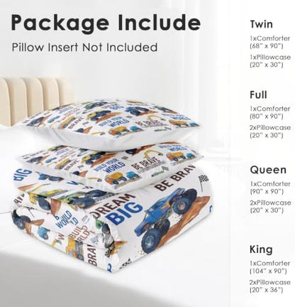 Pamnest Queen Comforter Set, 3 Pieces Truck Excavator Bedding, All Season