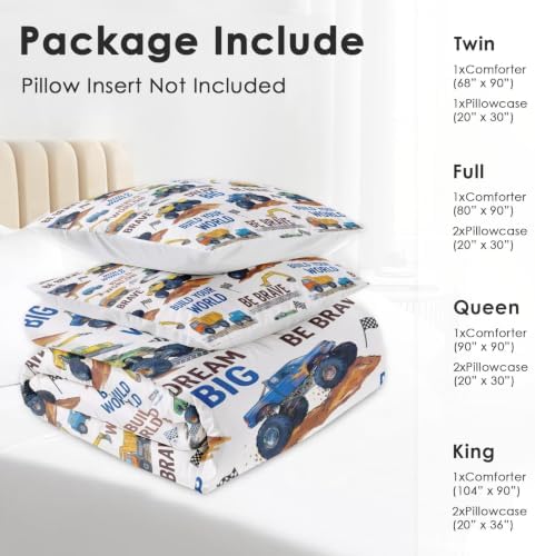 Pamnest Full Comforter Set, 3 Pieces Truck Construction Bedding, All Season