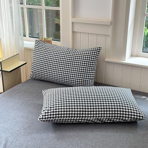 LifeTB Black Gingham Comforter Set King Geometric Checkered Plaid Comforter Set 3 Pieces Boho Grid Comforter with 2 Pillowcases Fluffy Soft Checkered Pattern Lightweight Gingham Bedding Set King