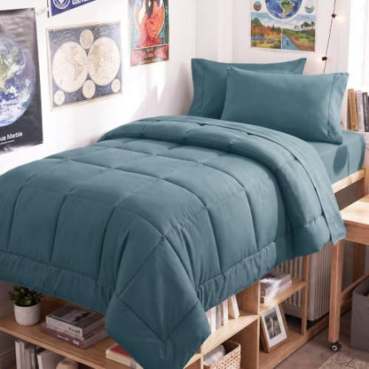 CozyLux Twin XL Comforter Set Mineral Blue - 5 Pieces Twin XL Bed in a Bag