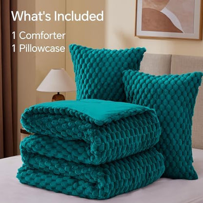 BEDELITE Fluffy Twin/Twin XL Comforter Set, Teal Bed Set 2 Pieces