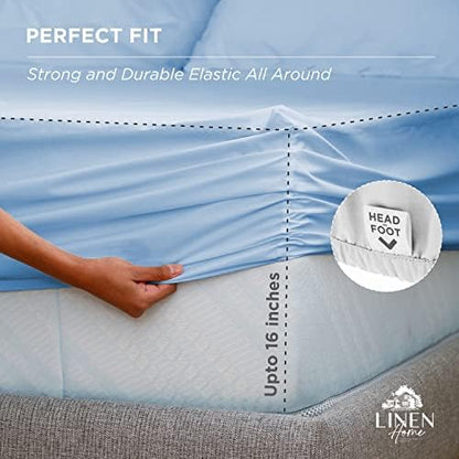 Linen Home 4 Piece Twin Size 100% Cotton Percale Sheet Set, Baby Blue