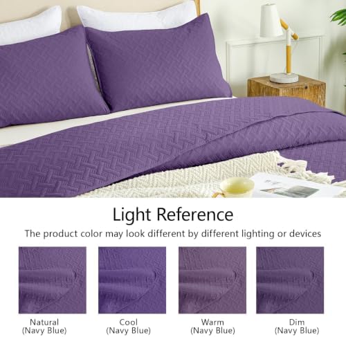 FLYMME Oversized King/California King Quilt Set 118"x106", Purple 3-Piece Floor-Length Bedspread, Premium Microfiber Lightweight Coverlet for King/California King Bed (1 Quilt, 2 Shams)