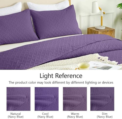 FLYMME Oversized King/California King Quilt Set 118"x106", Purple 3-Piece Floor-Length Bedspread, Premium Microfiber Lightweight Coverlet for King/California King Bed (1 Quilt, 2 Shams)