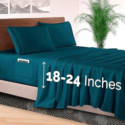 Elegant Comfort 4-Piece Bed Sheet Set - Luxury Bedding 1500 Premium Hotel Quality Microfiber, All Around Elastic 18-24 Inches Deep Fitted Sheet- Extra Deep Pocket Sheets, California King, Marine Teal