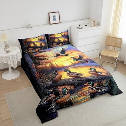 Feelyou Mallard Duck Bedding Set Boys Girls Wild Duck Hunting Comforter Set for Kids Women Men Soft Lake Cabin Farmhouse Comforter Quilt Room Decor Toddler Size Duvet Set Boys