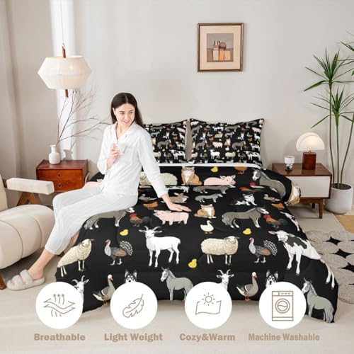 Feelyou Farm Animal Comforter Set Toddler Size Farm Theme Bedding Set for Kids Boys Girls Cute Animal Duvet Quilt Cartoon Bedroom Decor 2 Pcs with 1 Pillow Cases