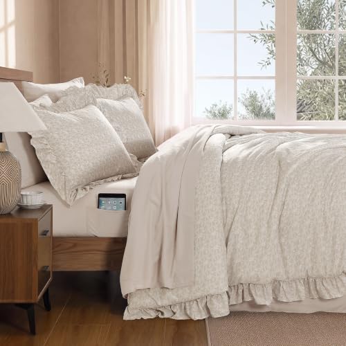 BLOOMHAVEN Twin XL Comforter Set-5 Pieces Ruffle Bedding Floral Sheet