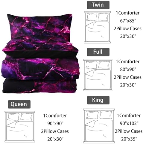 Nttopship Pink Comforter Set Full Size，Pink Marble Bedding Set 3 Pcs Bedding for Adults, Marble Room Decor with Comforter and 2 Pillowcases Soft and Lightweight B-Side Black