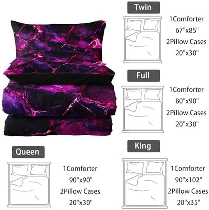 Nttopship Pink Comforter Set King Size，Pink Marble Bedding Set 3 Pcs Bedding for Adults, Marble Room Decor with Comforter and 2 Pillowcases Soft and Lightweight B-Side Black