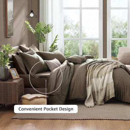 Monbix King Size Comforter Set 7 Pieces Taupe Grey Bed in a Bag