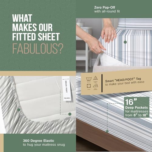 TEXAS LINEN CO. 100% Organic Cotton Percale Sheets Full Size - 4 PC Organic Cotton Full Size Percale Printed Sheet Sets, Soft, Crisp, Cooling Sheets, 16" Deep Pocket Hotel Bedding Set - Dotted Stripe