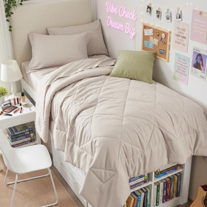 HEVUMYI 5-Piece Twin XL Comforter Set, Beige Bed in a Bag