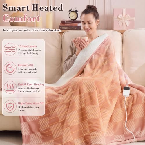 Pink Electric Blanket Heated Twin 62"X84", Heating Blanket Twin, Diagonal